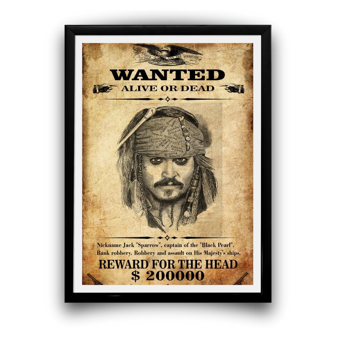 Kurifly Wanted Jack Sparrow Printed Framed Poster - Home Decor
